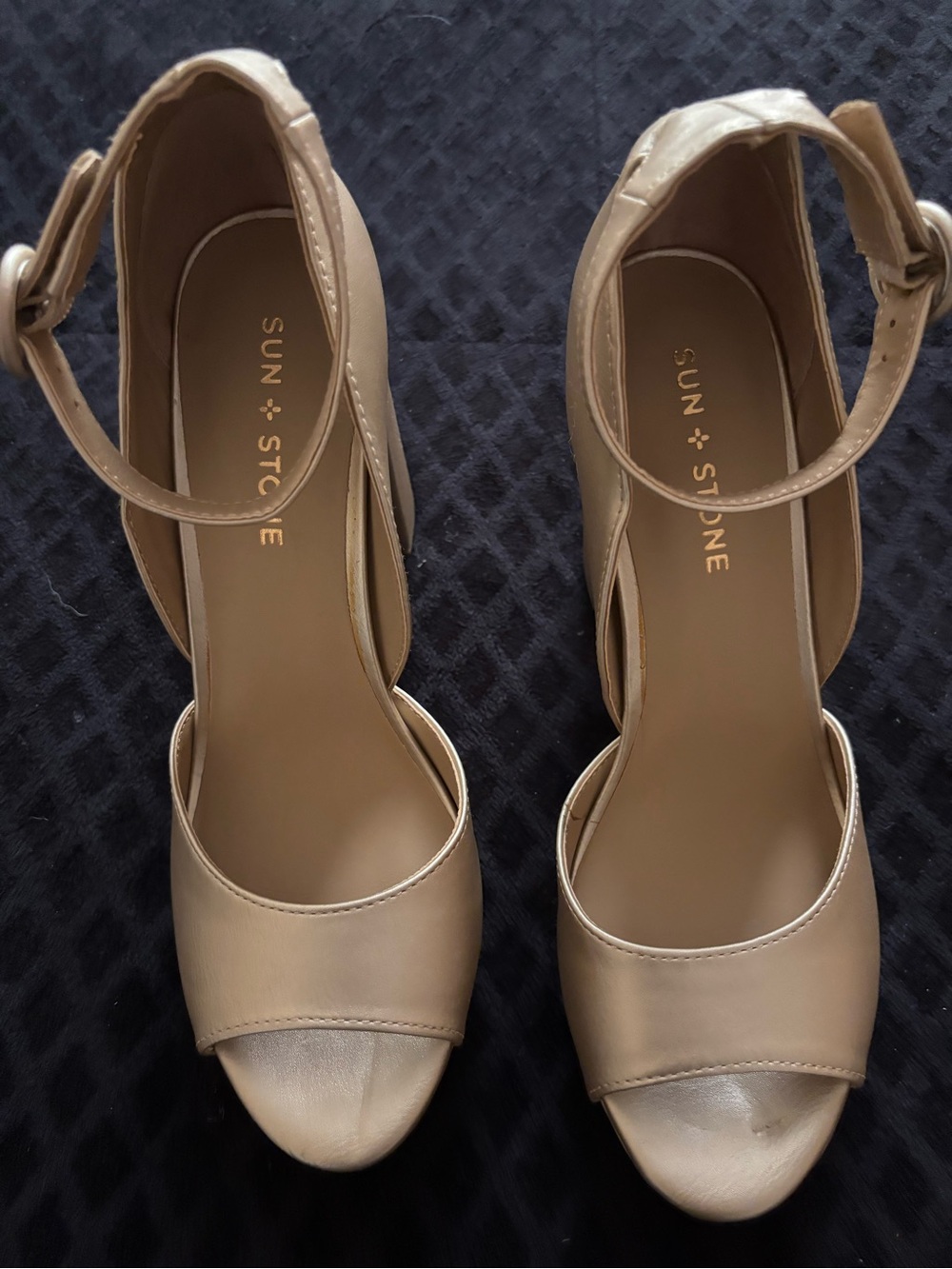 Sun + Stone Beige Open-Toe Ankle-Strap Heels
